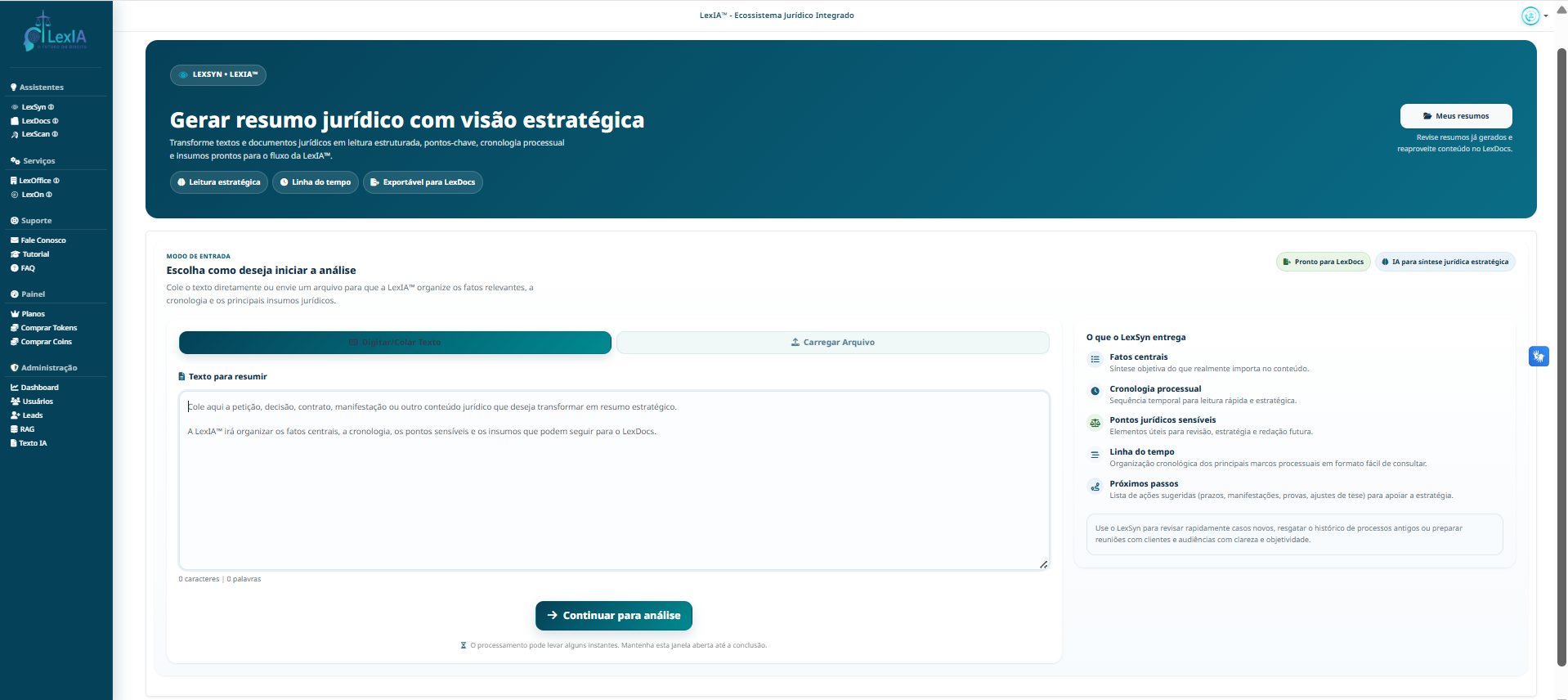 LexSyn gerando resumo com visão estratégica do documento